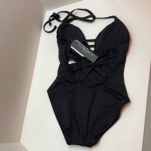 NWT La Blanca Strap Halter Black One Piece Swimsuit - Picture 4 of 5